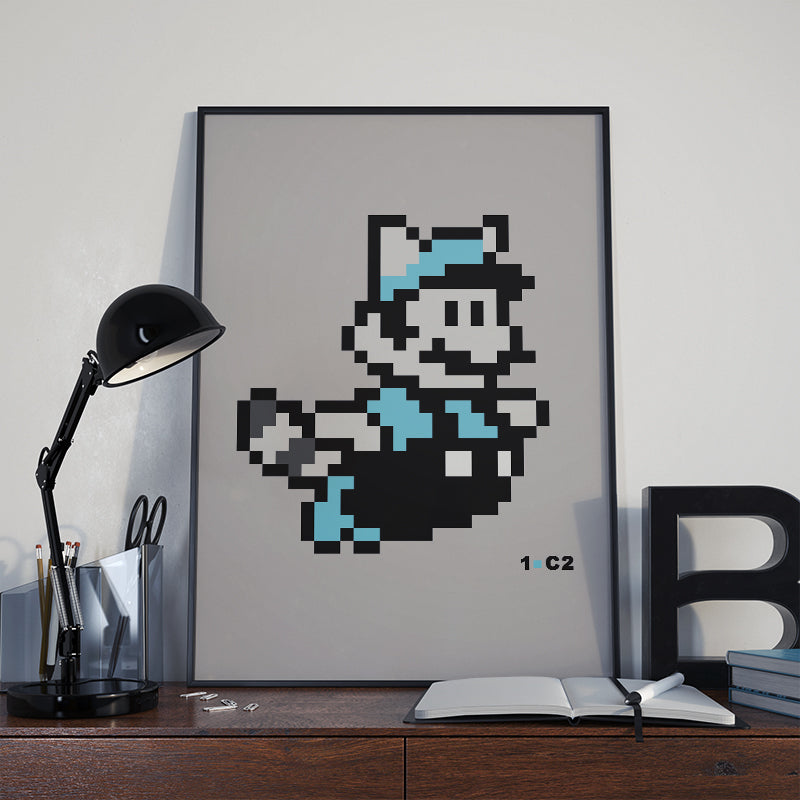 Poster Mario Monochrome Bleu
