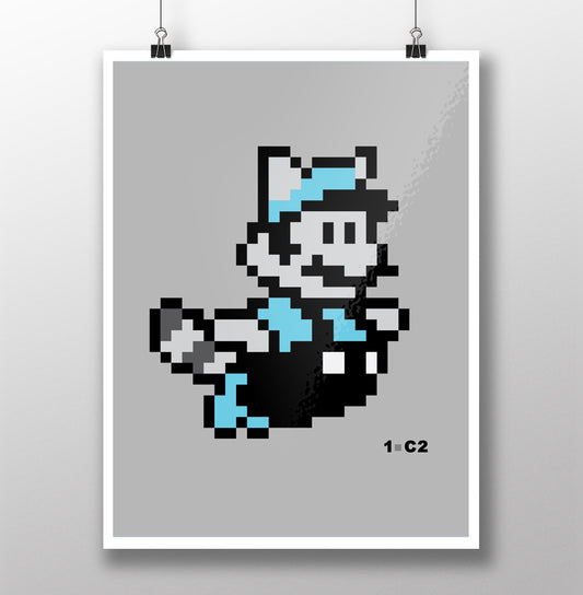 Poster Mario Monochrome Bleu