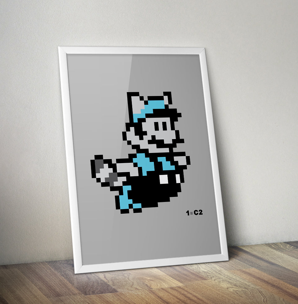 Poster Mario Monochrome Bleu